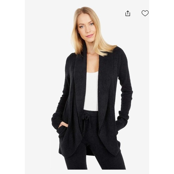 Barefoot Dreams Sweaters - Barefoot Dreams CozyChic Lite Circle Cardigan Black Medium Open Front Pockets
